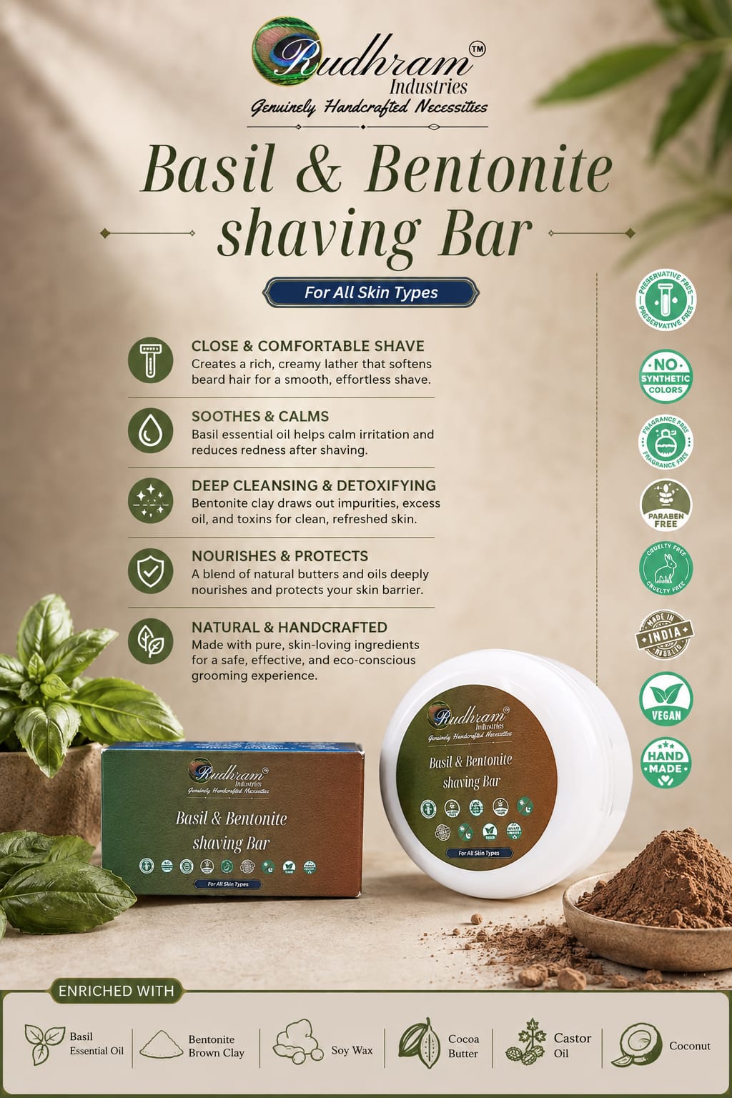 Basil & Bentonite Shaving Bar